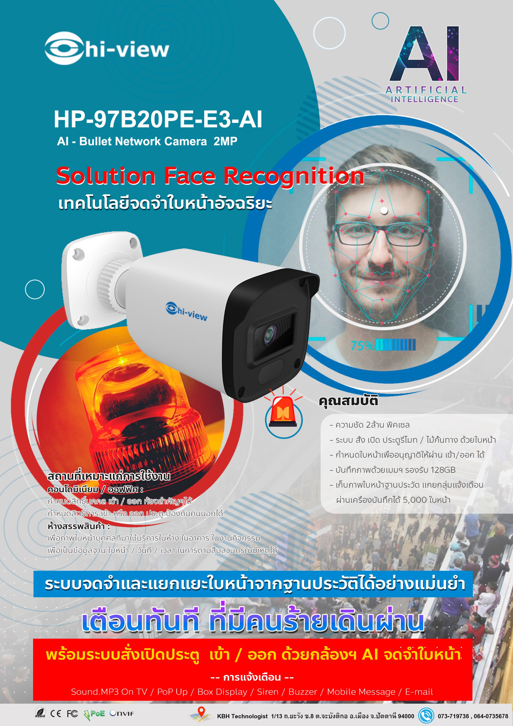เทคโนโลยี กล้อง Hi-View รุ่น HP-97B20PE-E3-Ai  2MP V.2